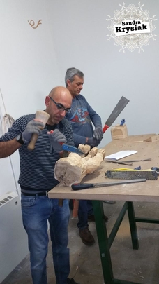 Sergio y Pablo en el taller. 2018