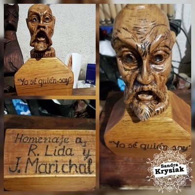 Jose Antonio M.S. Talla de busto de Cervantes. Madera de cedro. 2017.